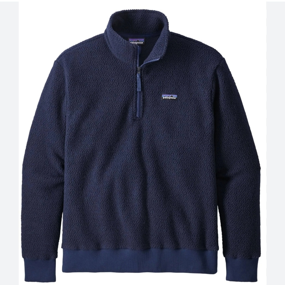 Patagonia Men's Woolyester Fleece Pullover Navy Quarter Zip Outdoor Active Camp